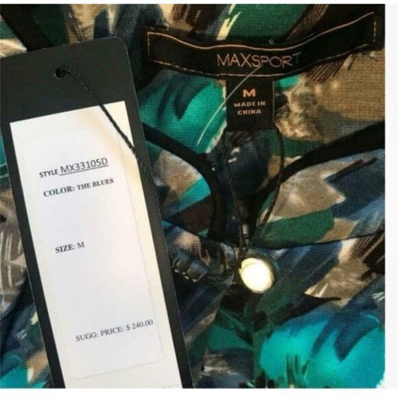 MaxSport M Teal-Blue Floral Keyhole Button Neckline Sleeveless Mini Sports Dress - Picture 6 of 6